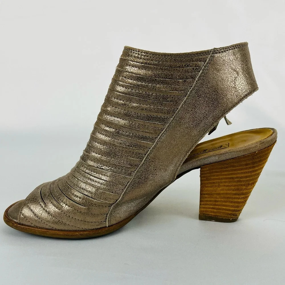 Paul Green Cayanne Peep Toe High Heel Booties SZ 9 US/SZ 6.5 UK Metallic Leather